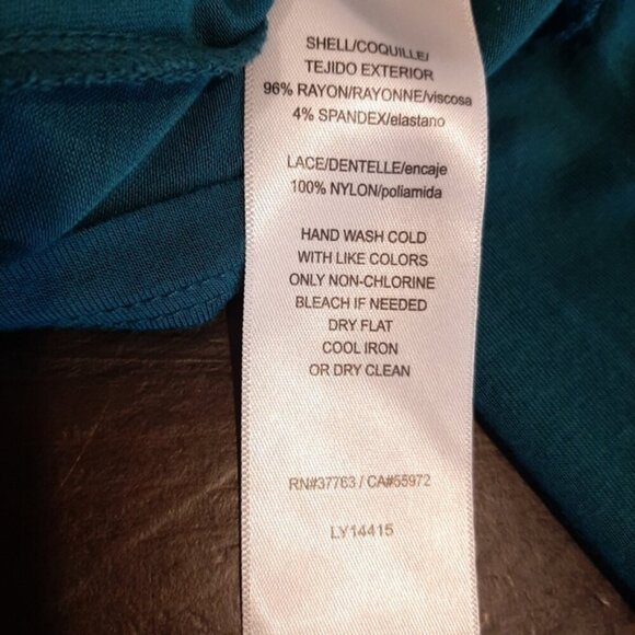 3/$20 Laundry By Shelli Segal Lace Long Sleeve Top Teal Green Rayon Blouse - Picture 11 of 12